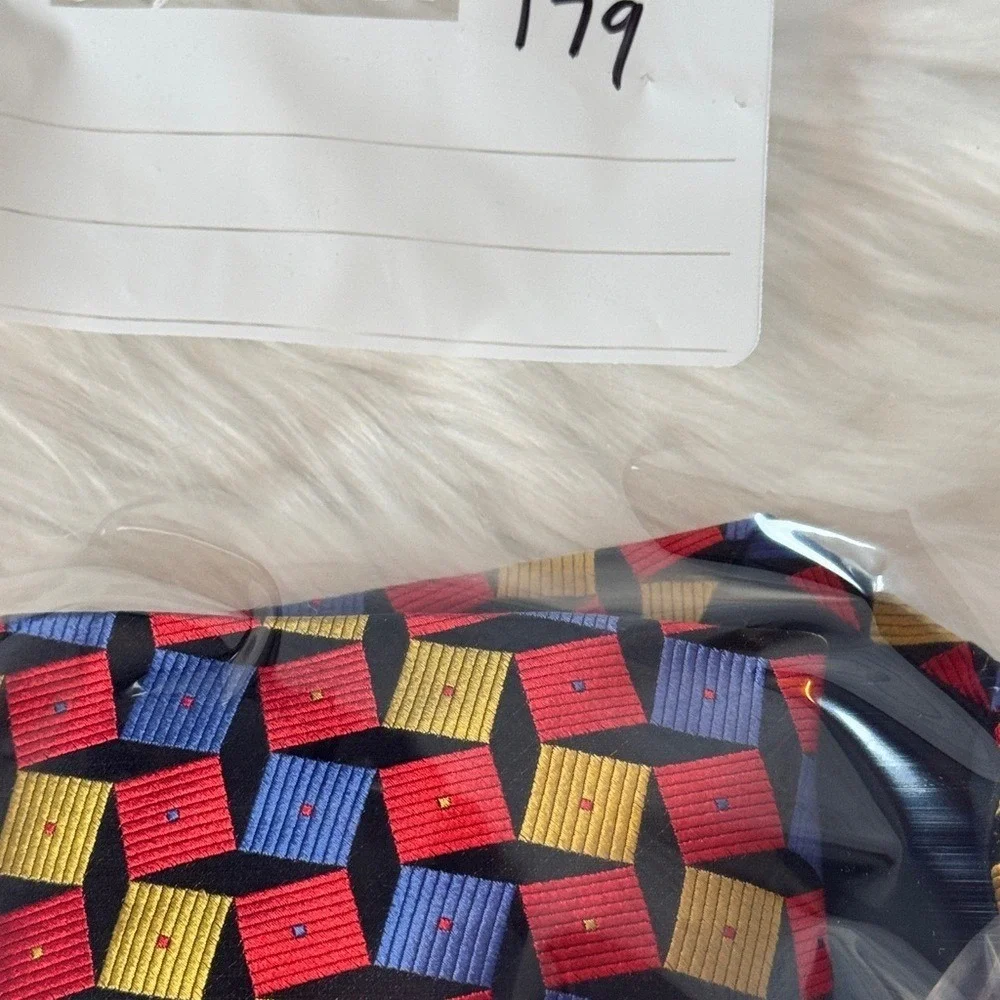 Emilio Romano Silk Tie Handmade‎ Italy Geometric 3D Cube Red Blue Yellow Black